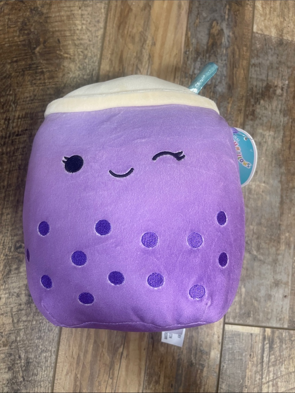 Squishmallows Purple Bubble Tea Plush Pillow with Cream Top and Sparkle Straw